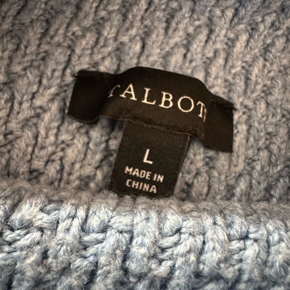 Talbots Mockneck Colorblock Sweater Size Large Blue Button Trim Cotton Blend - Picture 7 of 12